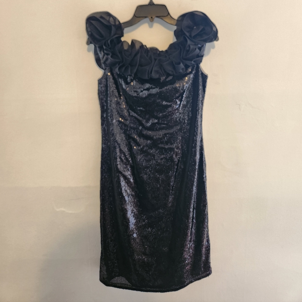 Aidan Mattox Black Sequin Off-Shoulder Mini Cocktail Dress Black NWOT 10 - Picture 5 of 8